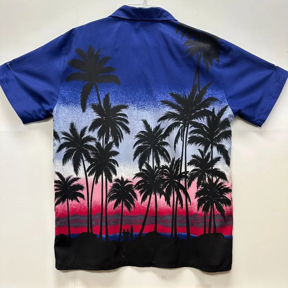 High Seas Resort Wear Palm Tree Sunset Shirt Blue Pink Bahamas XL Vintage 80s - Picture 7 of 7
